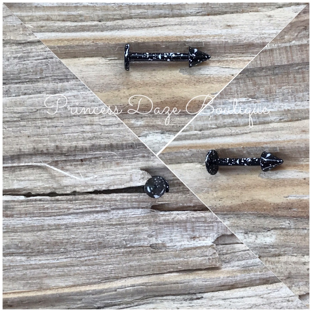 Black  White Paint Splatter Labret Monroe Lip Tragus Piercing